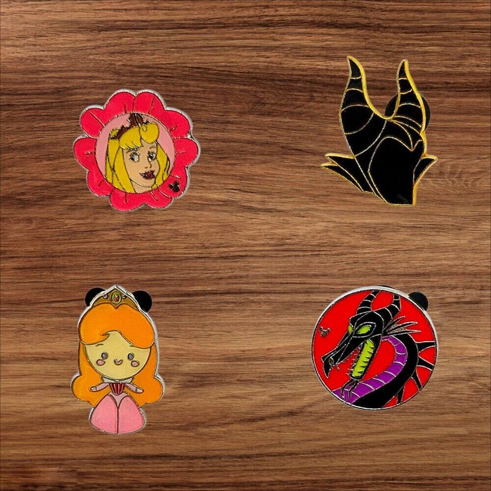 4 Sleeping Beauty and Maleficent Disney Parks Trading Pins, Plus 1 Bonus Pins